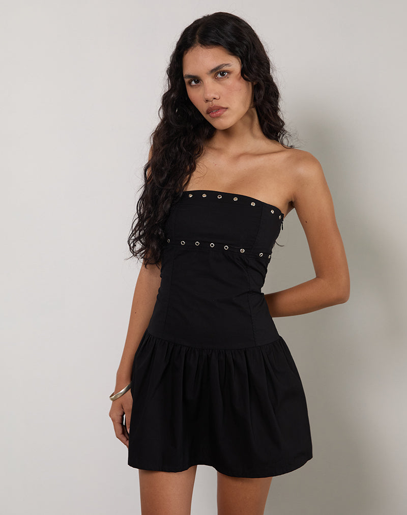 Kafridi Ösen-Minikleid aus Popeline Schwarz