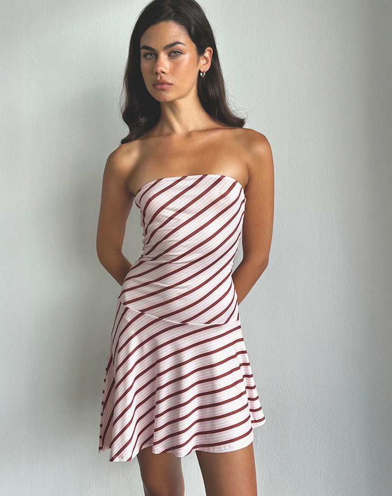 Kagari Minikleid in Diagonalstreifen Rosa