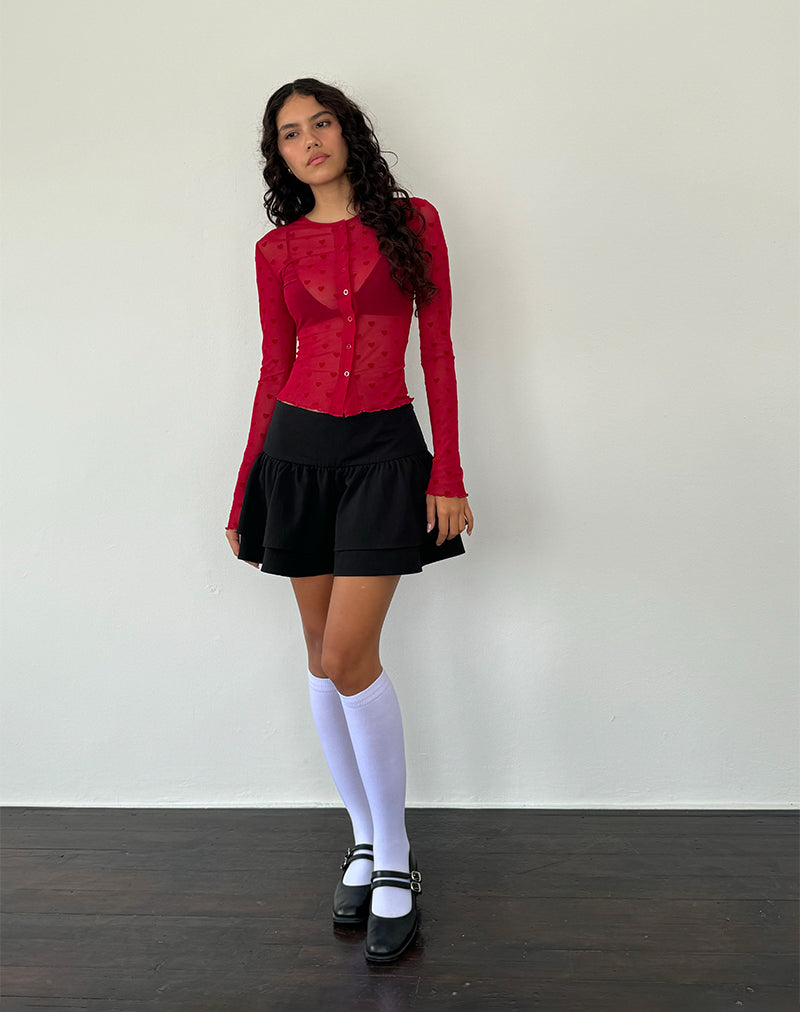 Image of Kahula Shirt in Rot Herz beflockt Mesh