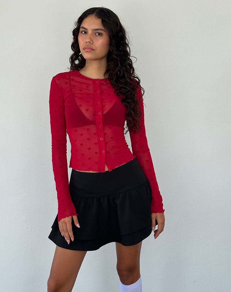Image of Kahula Shirt in Rot Herz beflockt Mesh