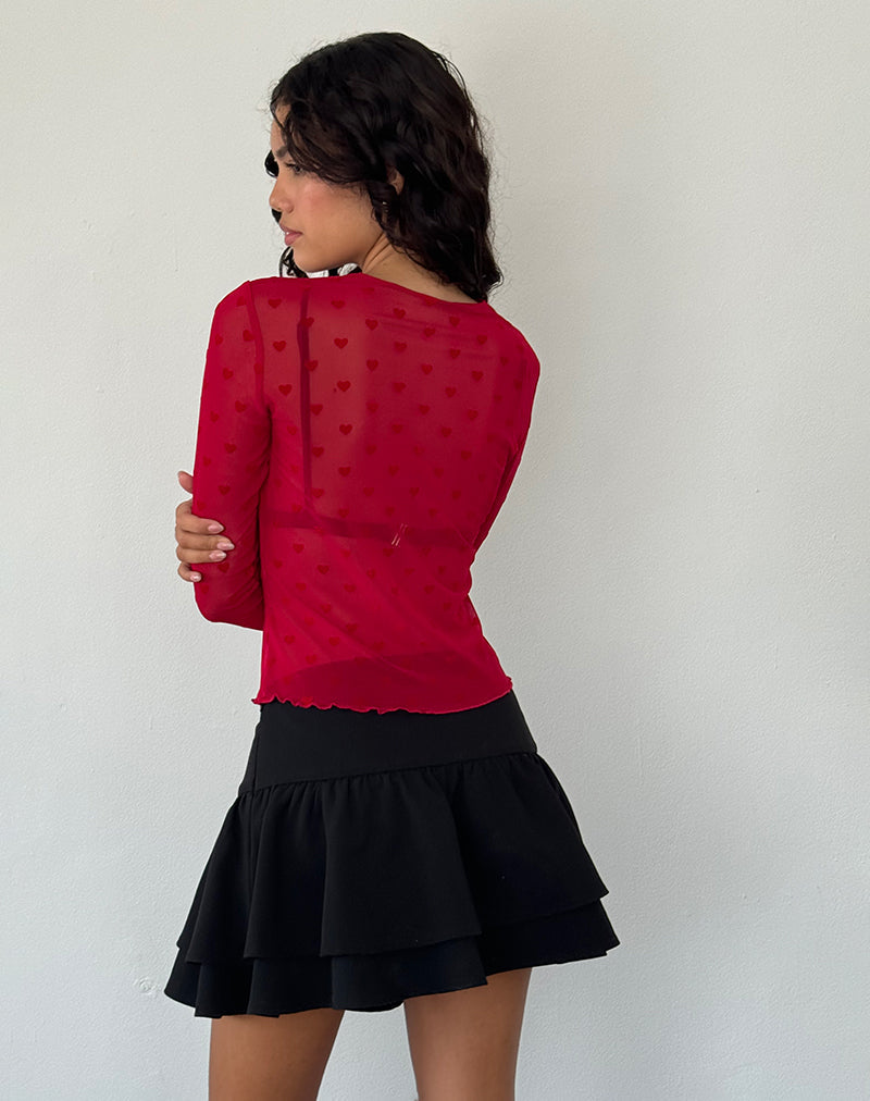 Image of Kahula Shirt in Rot Herz beflockt Mesh