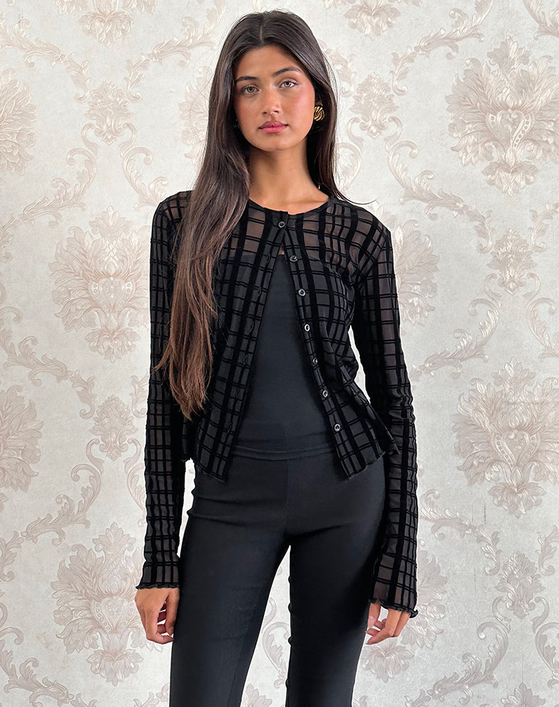 Image of Kahula Strickjacke mit farbigem Karoflock Schwarz
