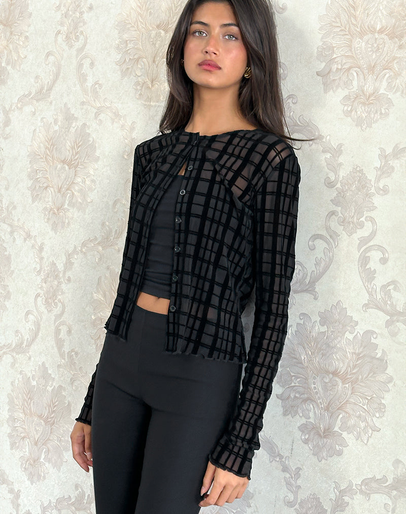 Image of Kahula Strickjacke mit farbigem Karoflock Schwarz