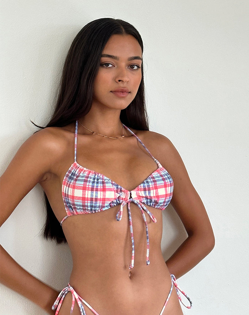 Kaia Bikinioberteil in Pastellrosa Tartan