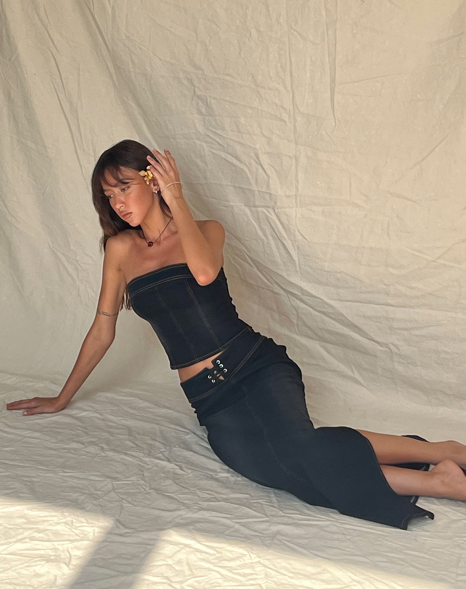 Image of Lafille Denim Maxirock in schwarzer Waschung
