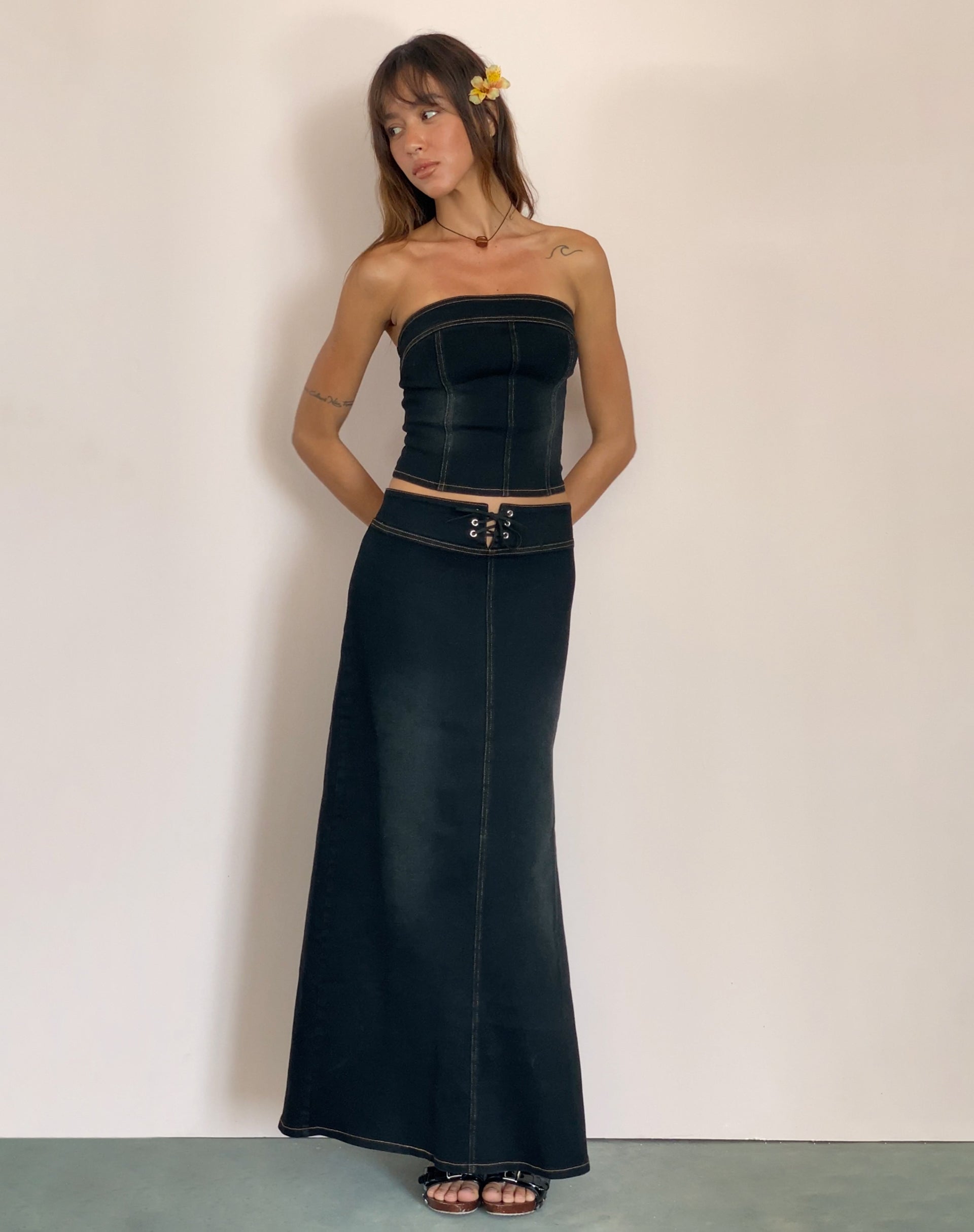 Image of Lafille Denim Maxirock in schwarzer Waschung