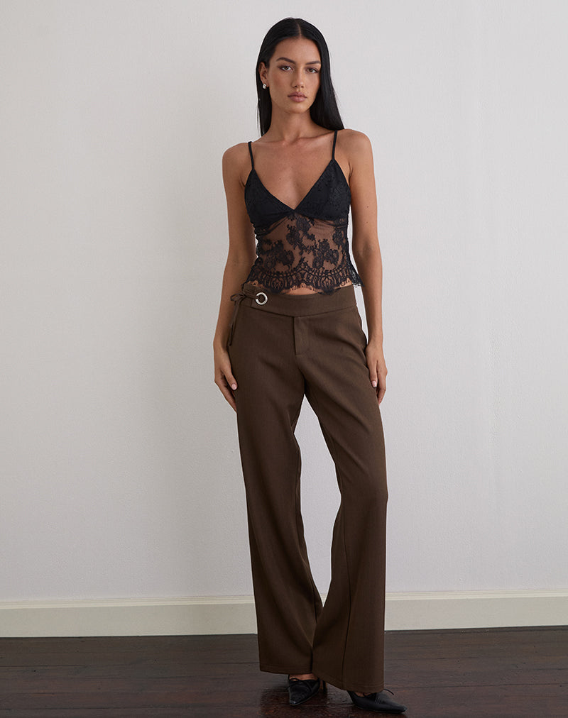 Image of Kaika Plunge Cami Top aus Wimpernspitze Schwarz