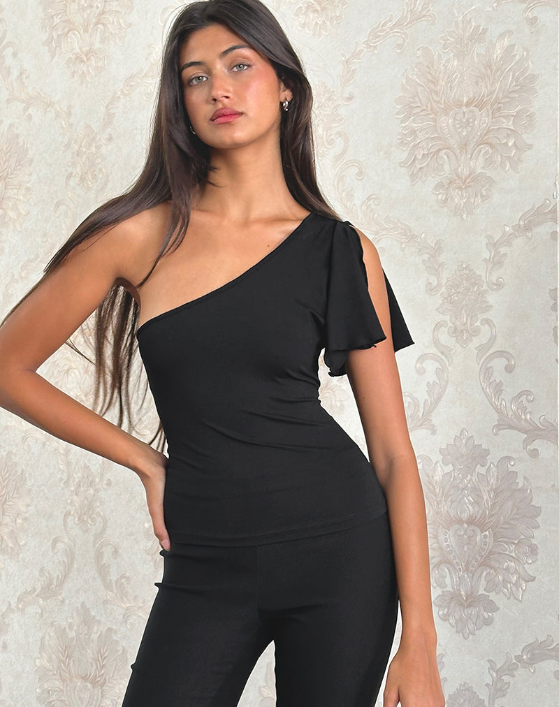 Kaffa One Shoulder Top aus Jersey Schwarz
