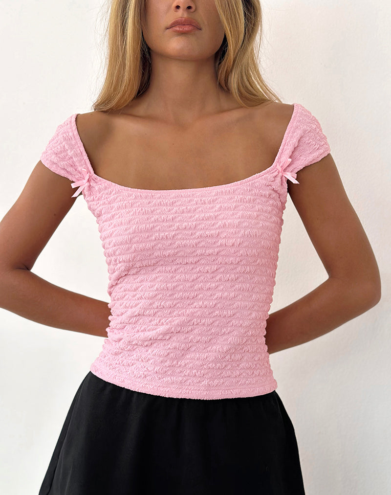 Kalisa Schleifentop in strukturiertem Rosa