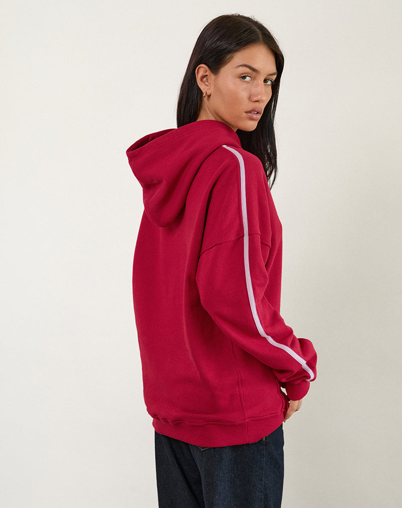 Image of Kamari Hoodie in Adrenalinrot mit violetter M-Stickerei