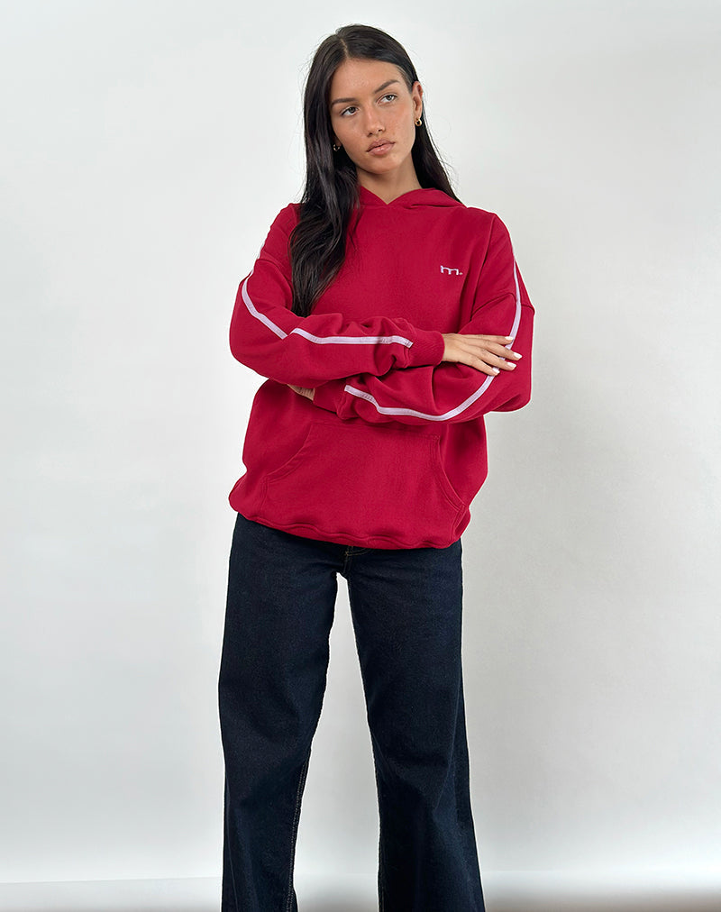 Image of Kamari Hoodie in Adrenalinrot mit violetter M-Stickerei