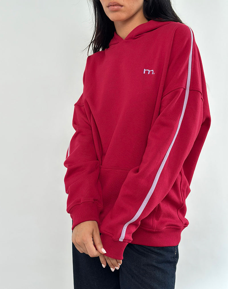 Image of Kamari Hoodie in Adrenalinrot mit violetter M-Stickerei