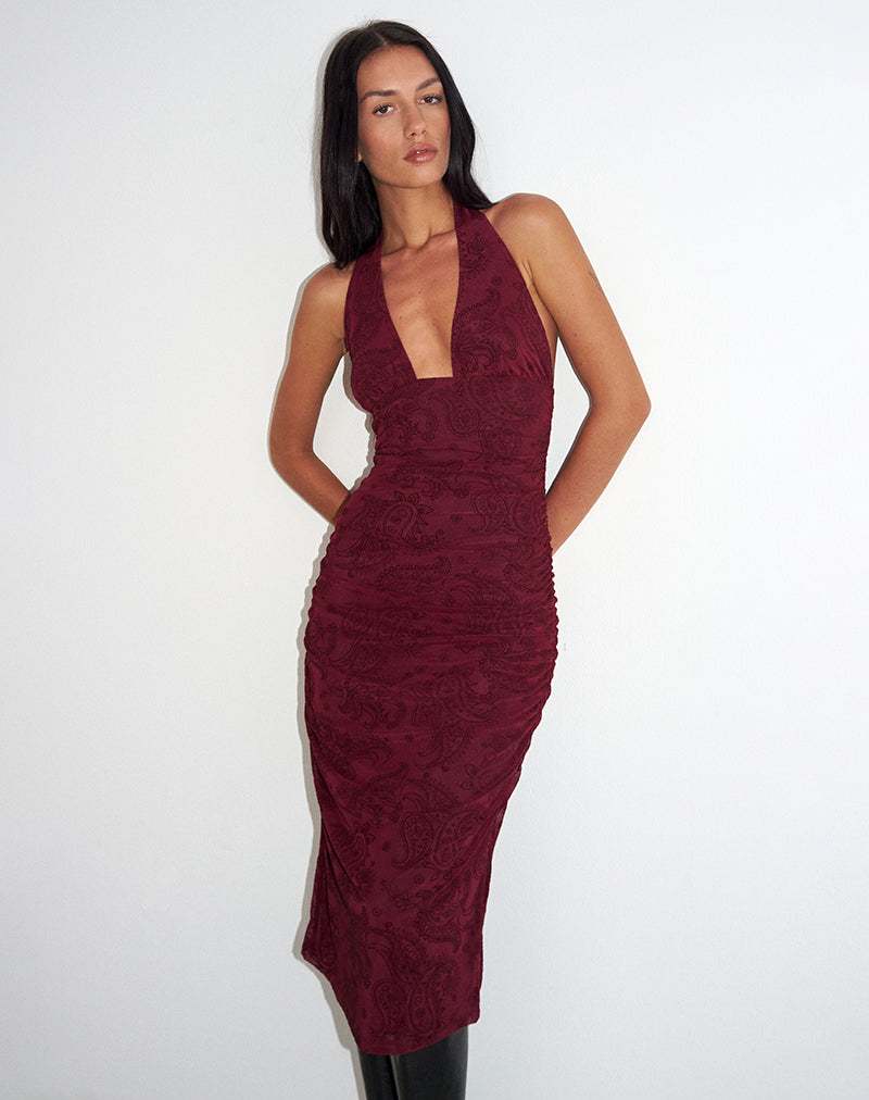 Kamau-Kleid in Flock Compact Paisley Wine