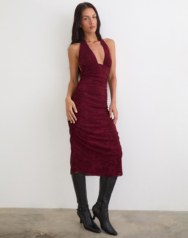Kamau-Kleid in Flock Compact Paisley Wine