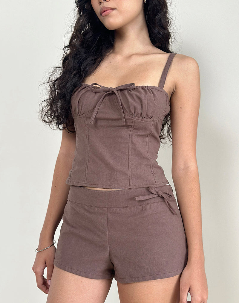 Image of Kamden Cami Top aus Leinen Deep Taupe