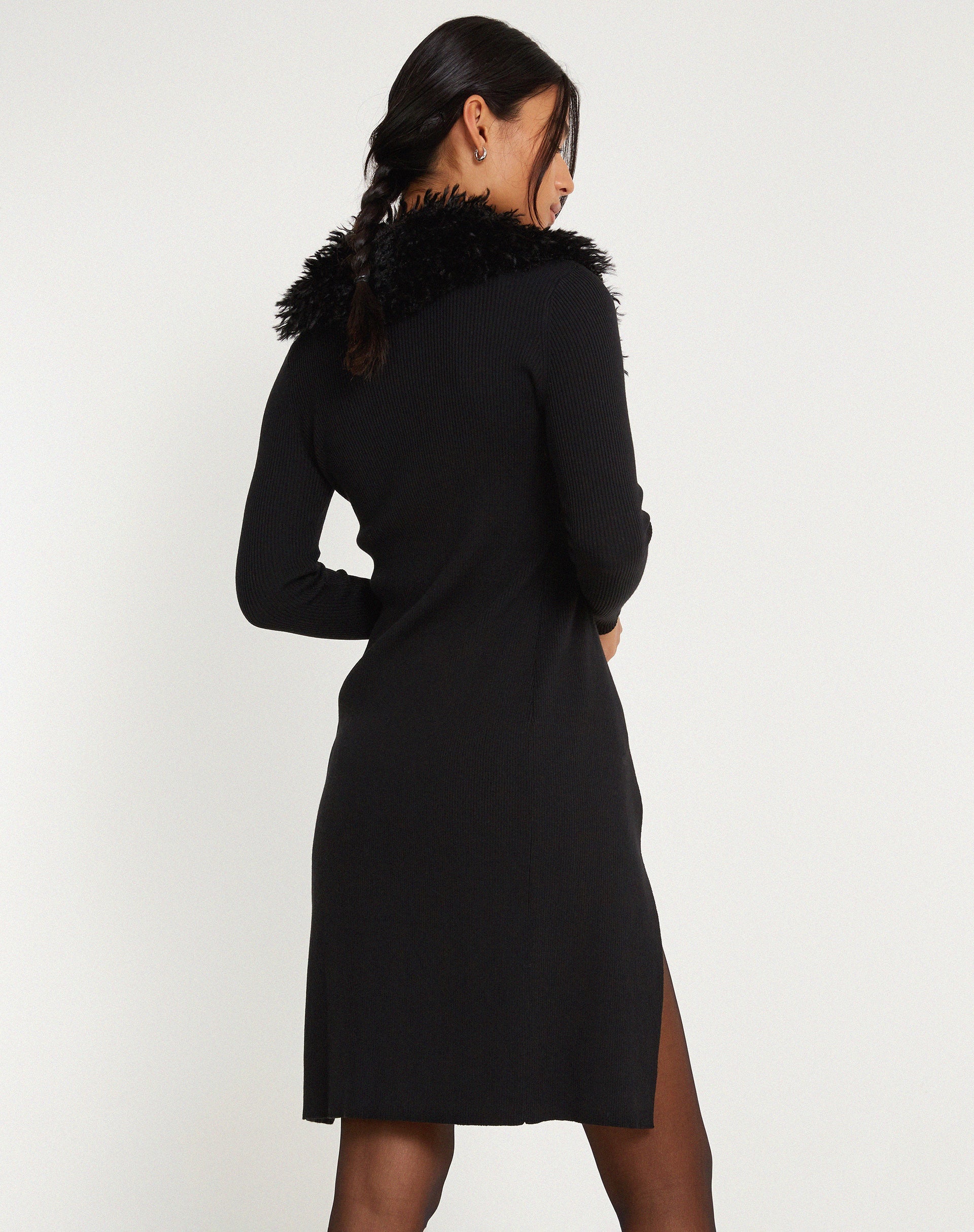 Bild von Kameo Longline Cardi in Schwarz mit Afghanenpelz