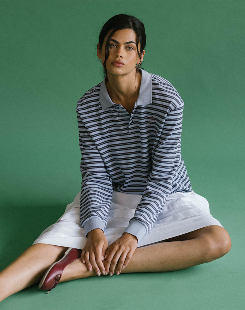 Image of Kamilla Baggy Langarmshirt in Blau und Grau gestreift
