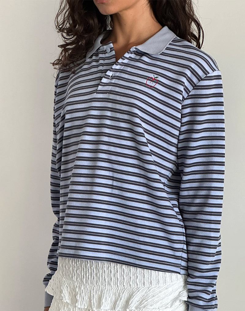 Kamilla Baggy Langarmshirt in Blau und Grau gestreift