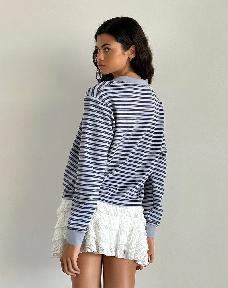 Image of Kamilla Baggy Langarmshirt in Blau und Grau gestreift