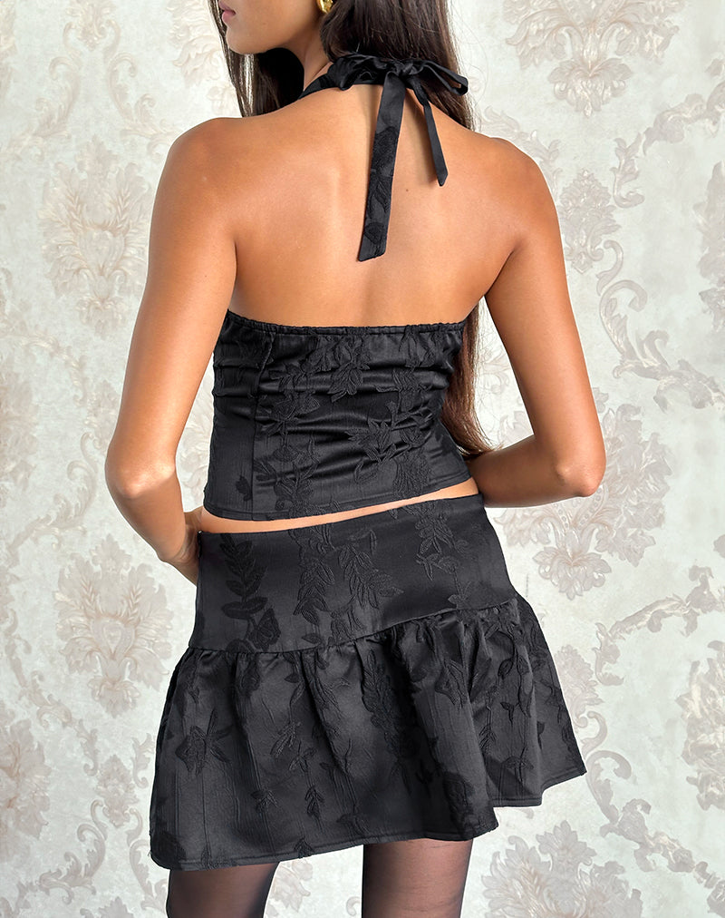 Image of Kampi Neckholder-Top aus Satin-Jacquard Schwarz