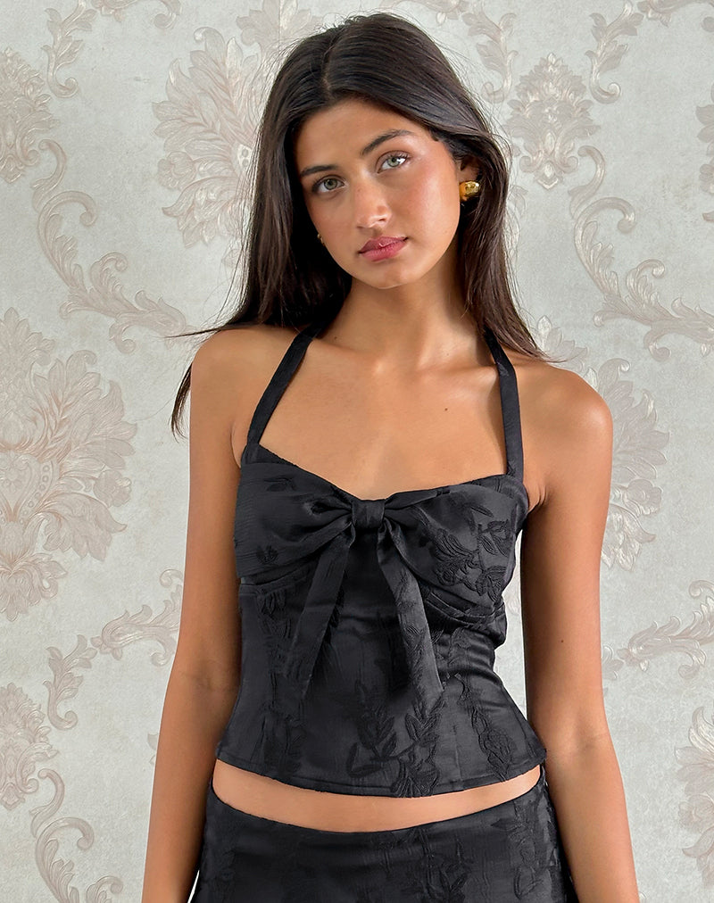 Image of Kampi Neckholder-Top aus Satin-Jacquard Schwarz