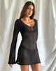 Image of Kapua Langärmeliges Minikleid mit Schlüsselloch aus offenem Strick Schwarz