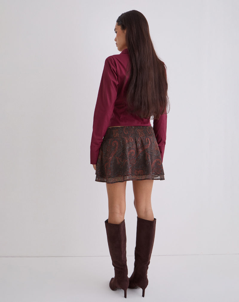 Image of Tylan Mini Skirt in Chiffon Royal Paisley Burgundy