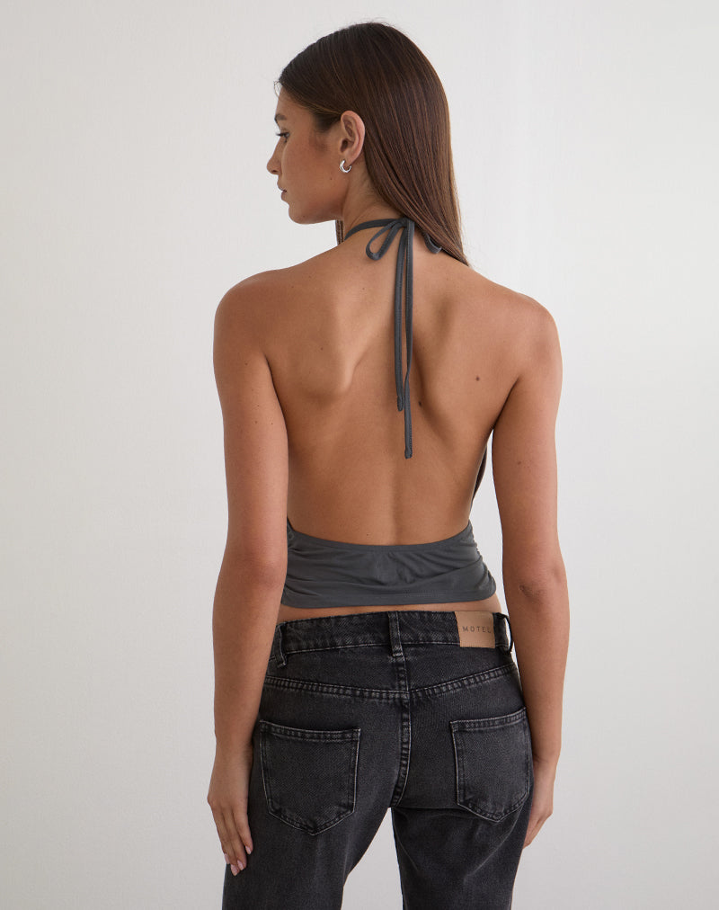 Image of Karise Plunge Top in Cupro Charcoal Grey