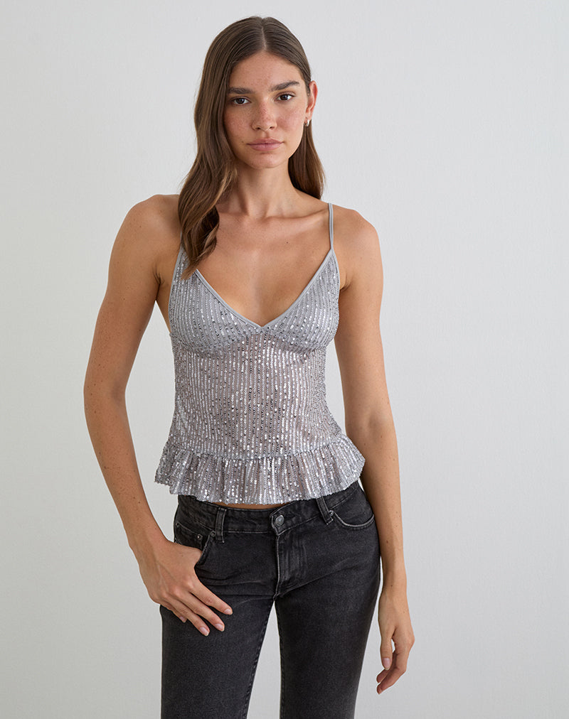Bild des Karka Cami-Oberteils in Drape Sequin Grey