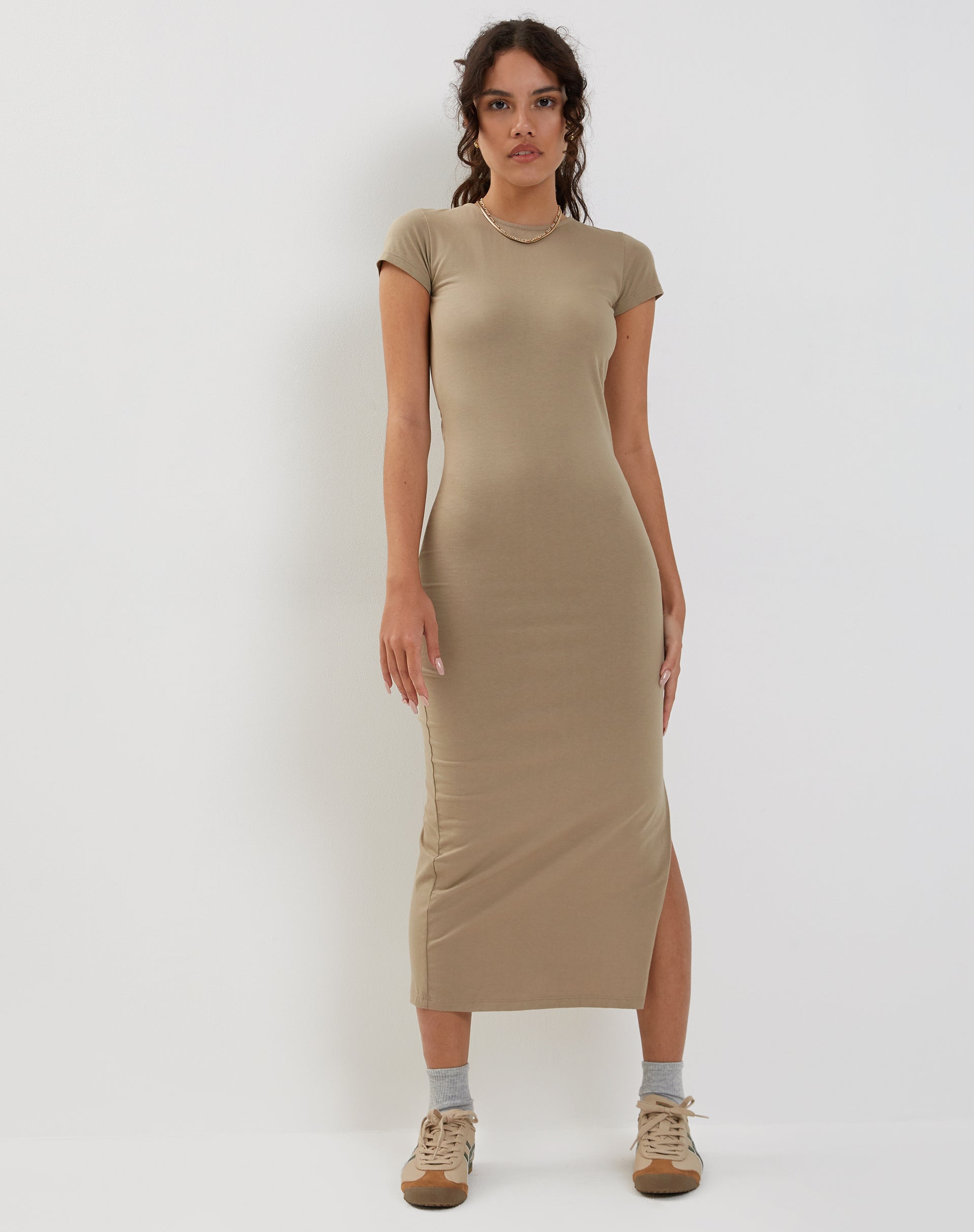 Image of Kasor Midikleid mit offenem Rücken in London Fog