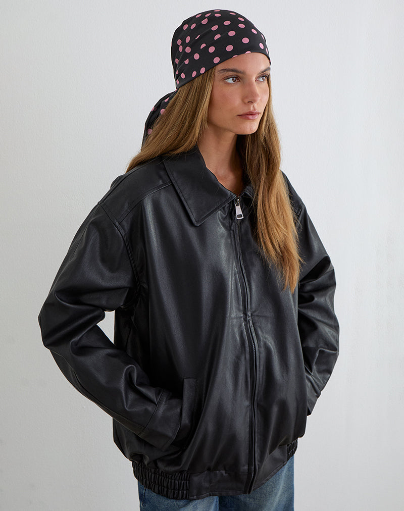 Kavra-Schal aus schwarzem Satin mit rosa Polka-Punkten