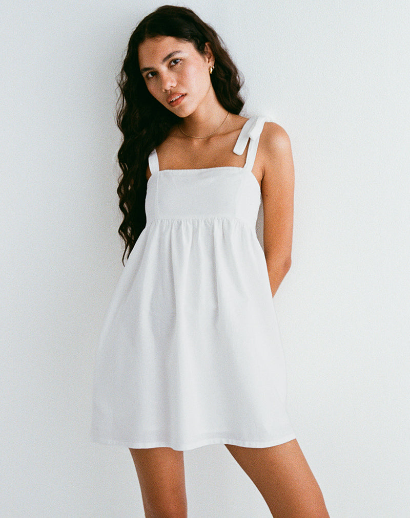 Image of Kayla Neck Minikleid aus Leinen Elfenbein