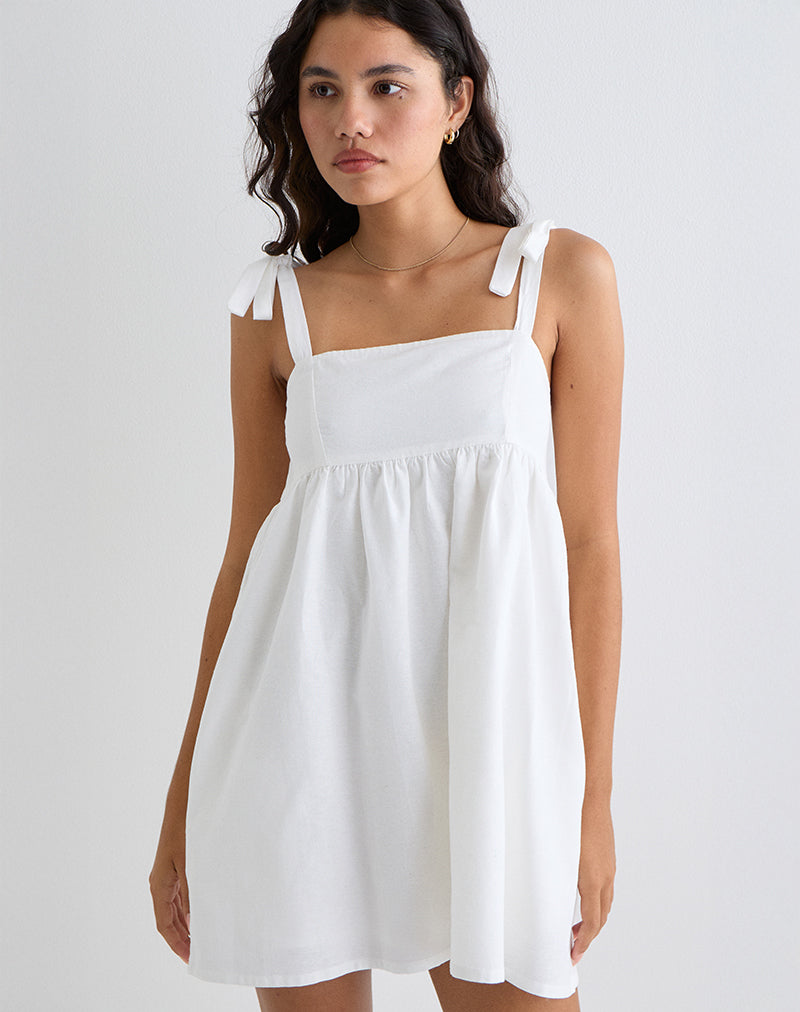 Kayla Neck Mini Kleid aus Leinen Elfenbein