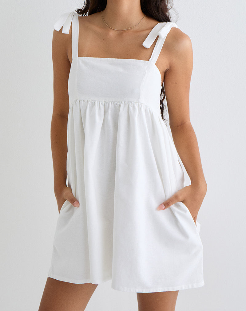 Kayla Neck Mini Kleid aus Leinen Elfenbein