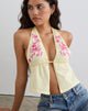 Image of Kayria Krawatten-Top in Zitrone mit floraler rosa Stickerei