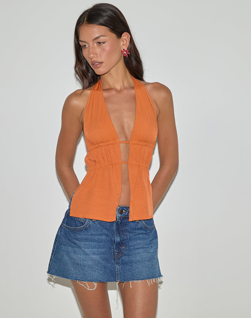 Image of Kaytia Neckholder-Top mit doppelter Bindung Sunset Orange