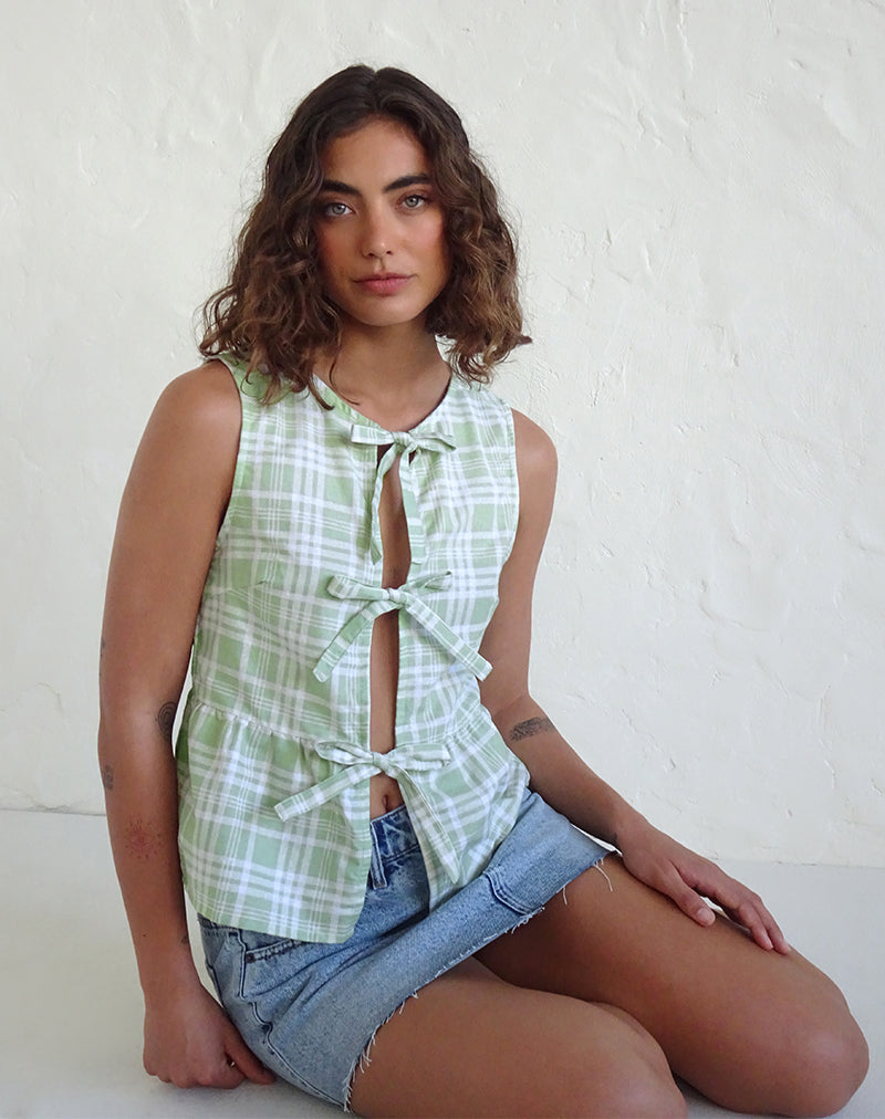 Kayvata Tie Front Top in Tischtuch Neo Mint