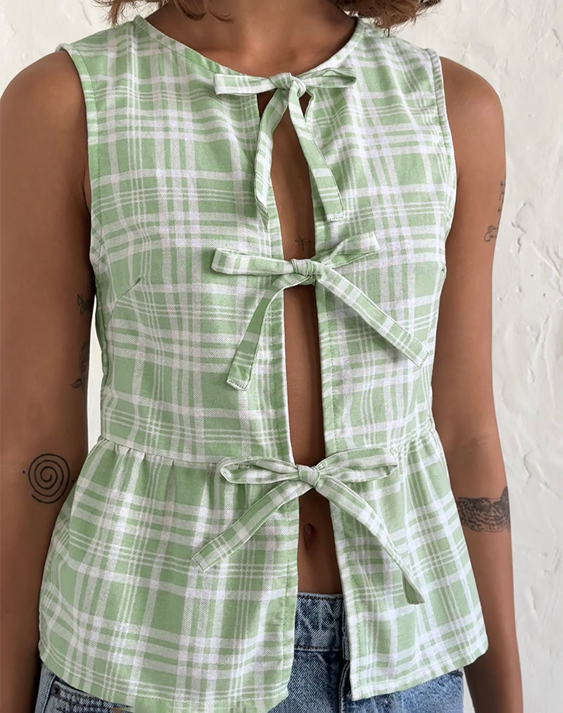 Kayvata Tie Front Top in Tischtuch Neo Mint