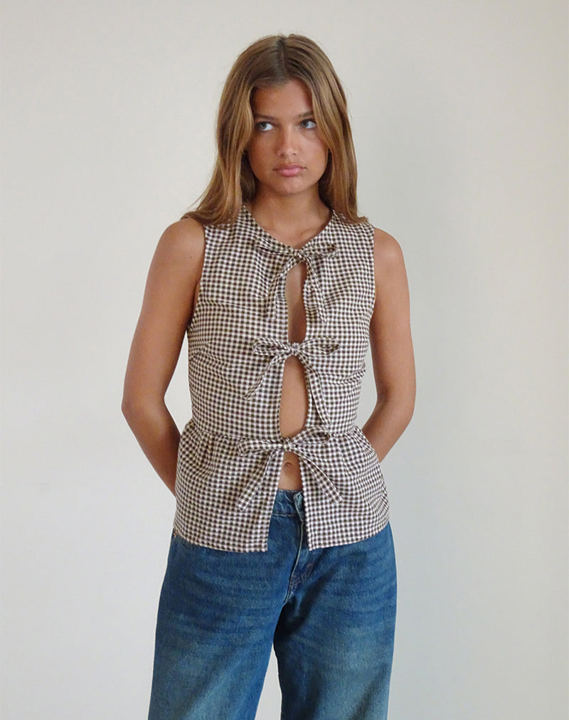 Image of Kayvata Top in Mini Gingham Braun