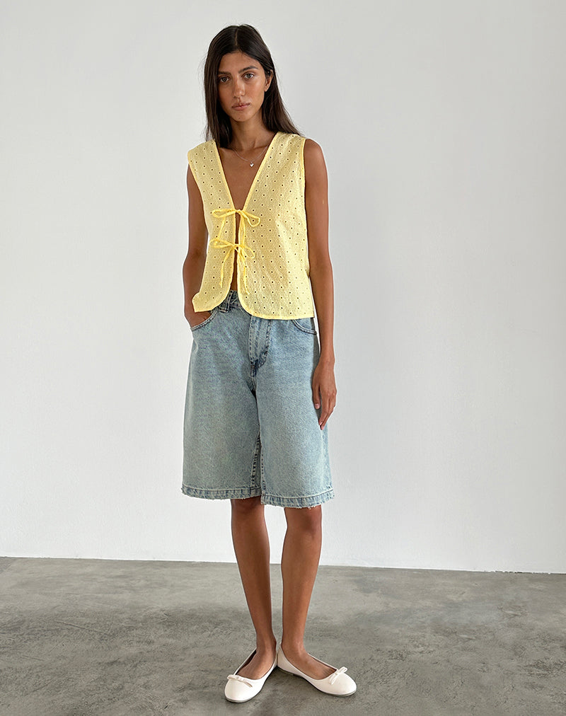 Image of Kayve Krawatten-Top in Broderie Gelb