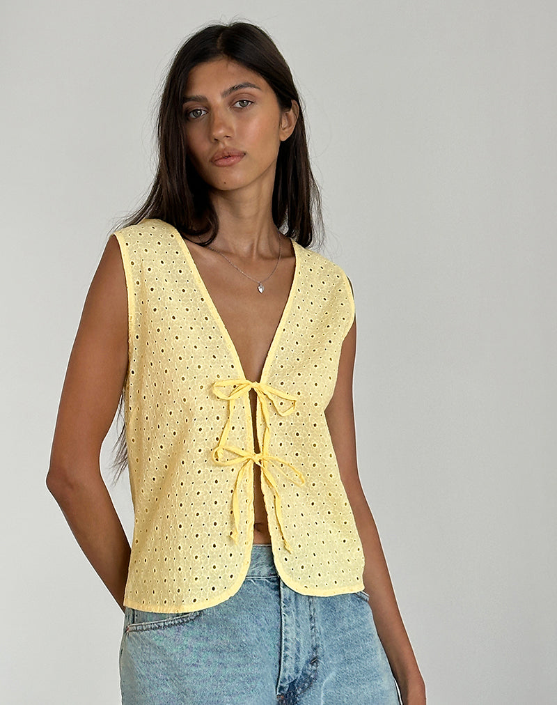 Image of Kayve Krawatten-Top in Broderie Gelb