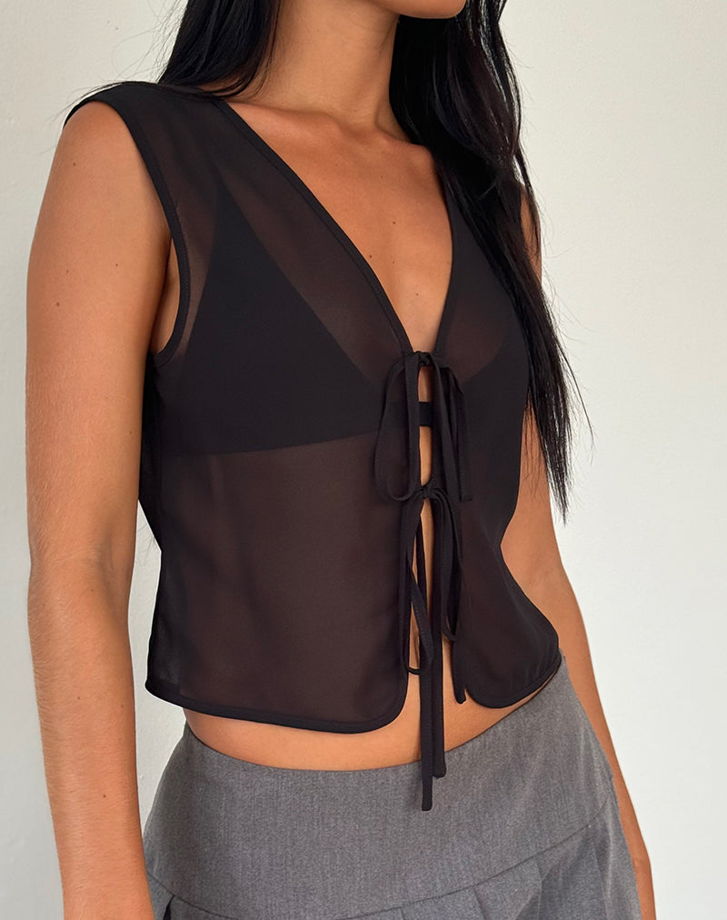 Image of Kayve Tie Front Top aus Chiffon Schwarz