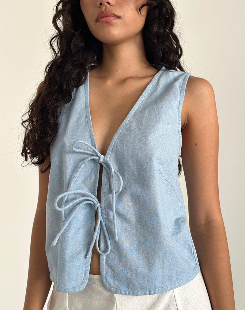 Kayve Tie Front Top in Nantucket Blau