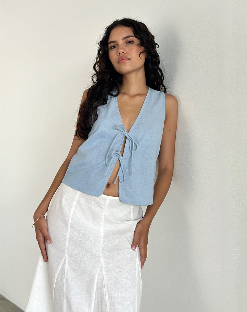 Kayve Tie Front Top in Nantucket Blau