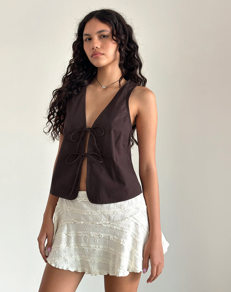 Kayve Tie Front Top aus Popeline Deep Mahogany