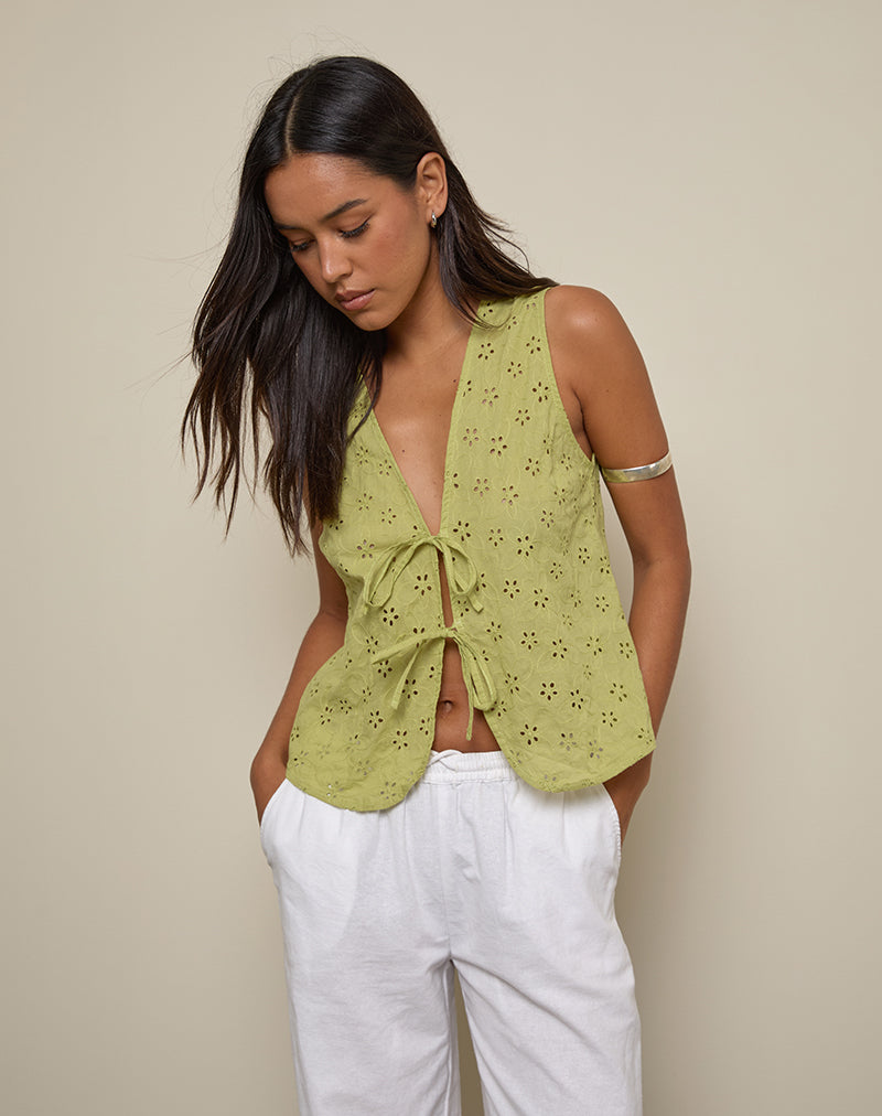 Image of Kayve Krawatten-Top in Little Daisy Broderie Lime