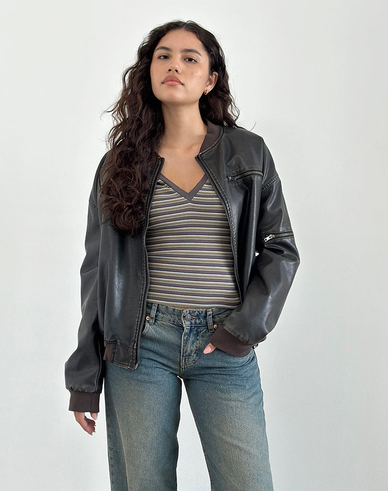 Image of Image of Keiko Top aus gestreiftem Jersey Braun Army