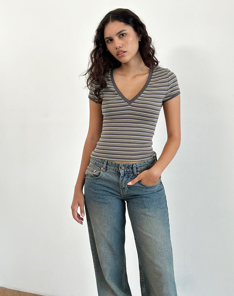 Keiko Top aus gestreiftem Jersey Braun Army