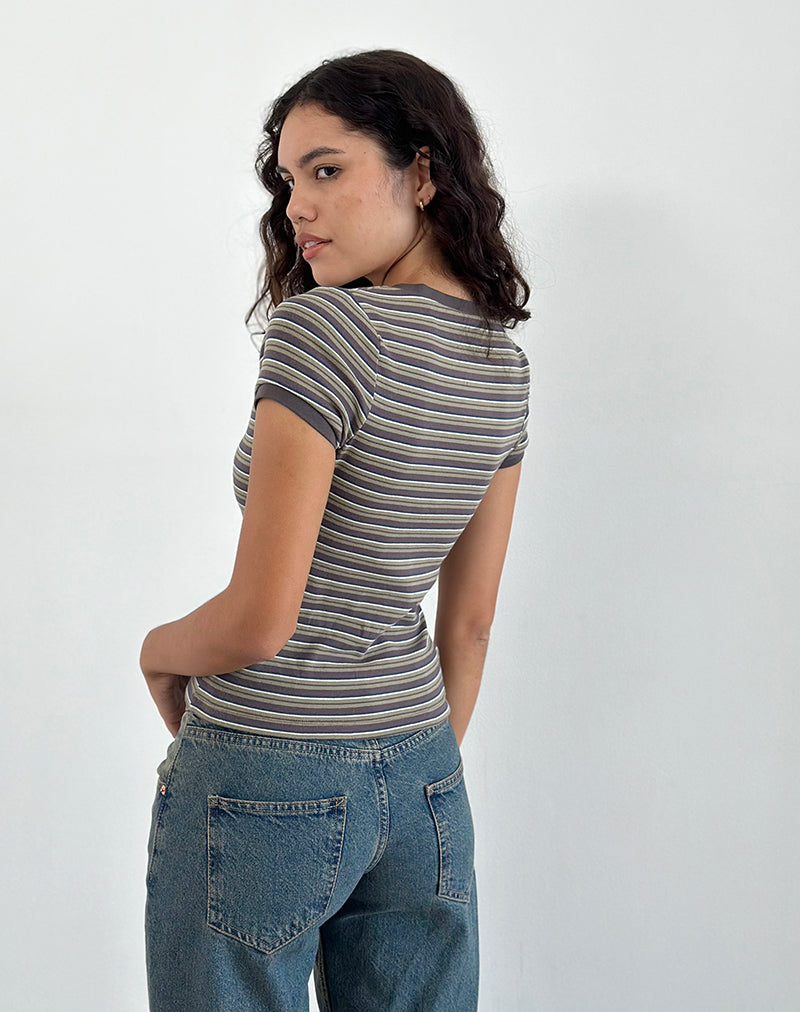 Image of Image of Keiko Top aus gestreiftem Jersey Braun Army