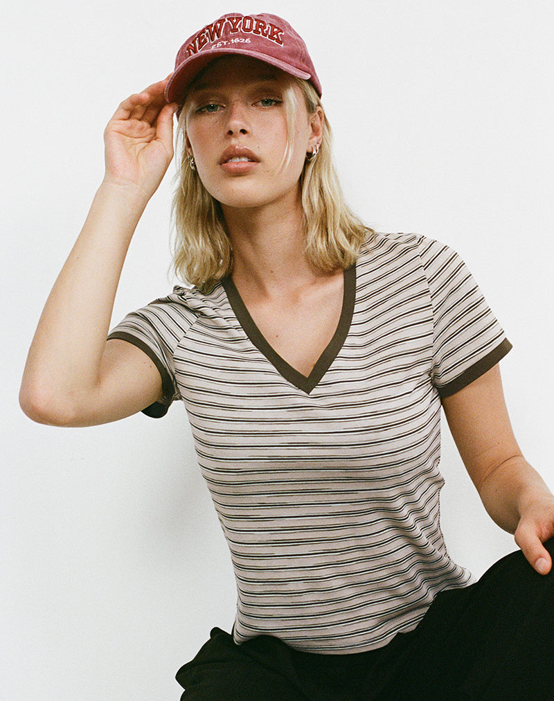 Image of Keiko Top aus gestreiftem Jersey Tonal Brown